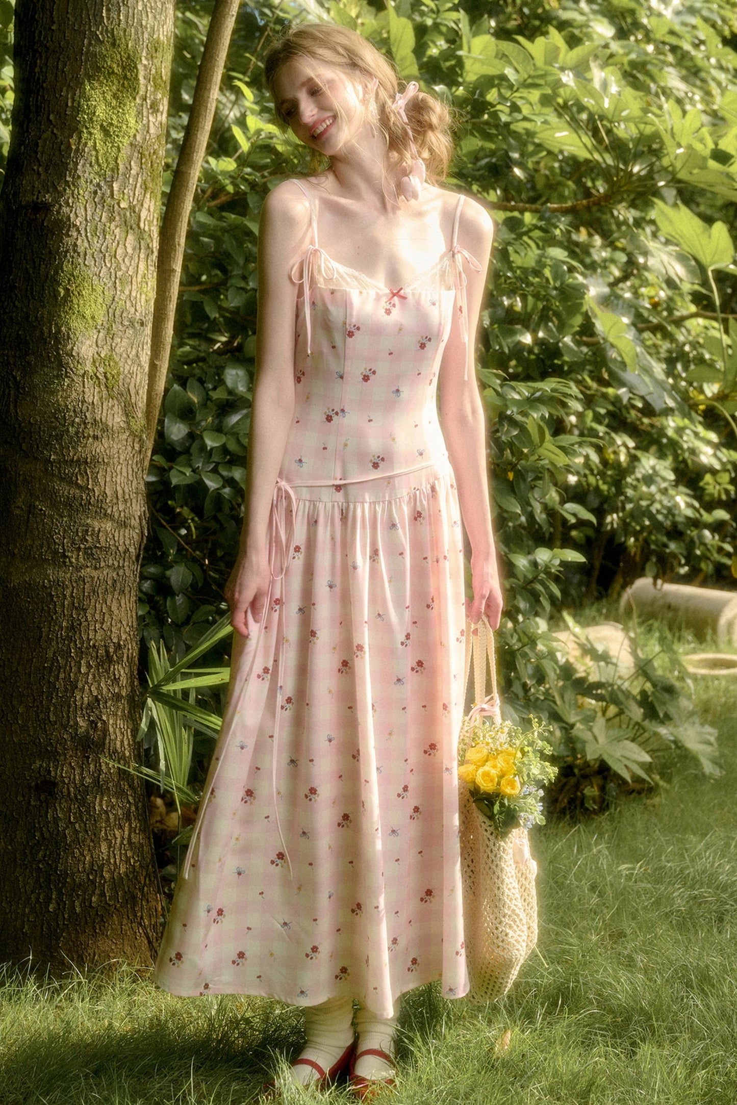 White Berry Lace Plaid Dress