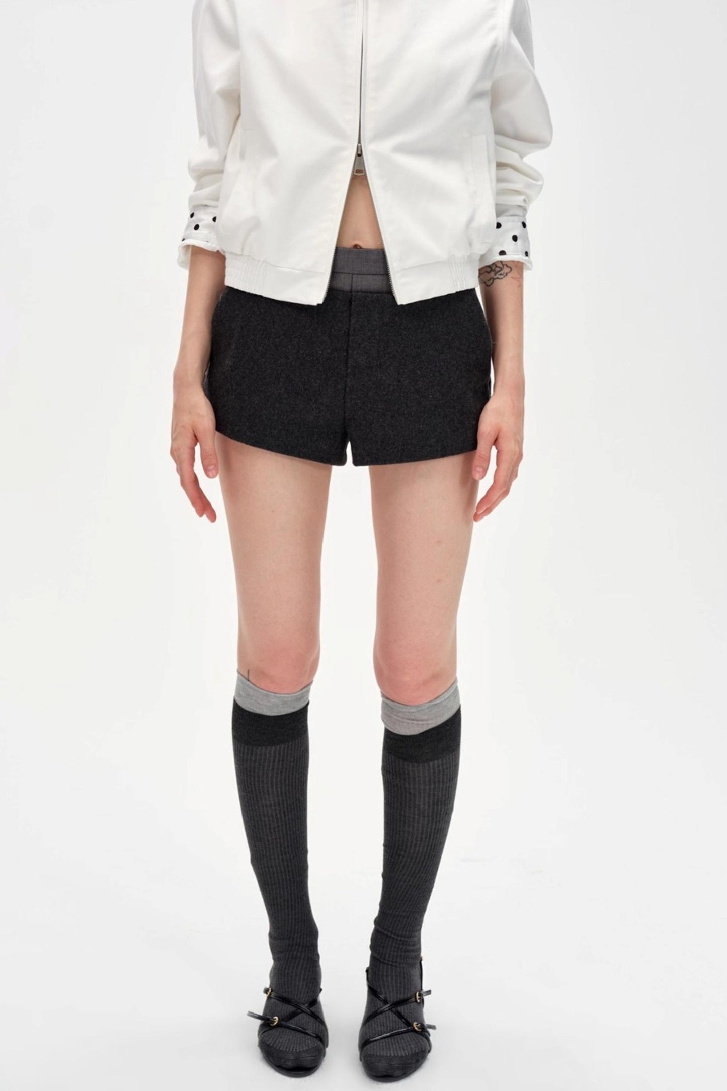 Color-Blocked High-Waisted Suede Shorts