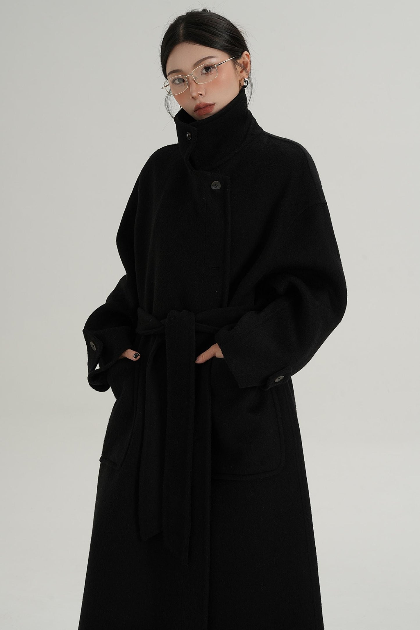 Stand-Up Wool Long Coat
