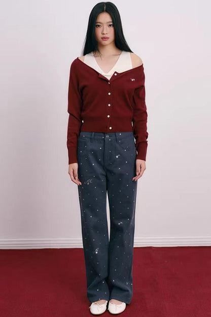 Color-Blocked Velvet Knit Cardigan