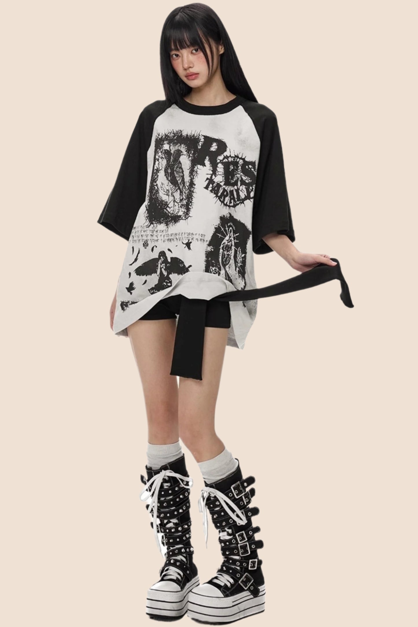 Street Black & White Graffiti Print Top