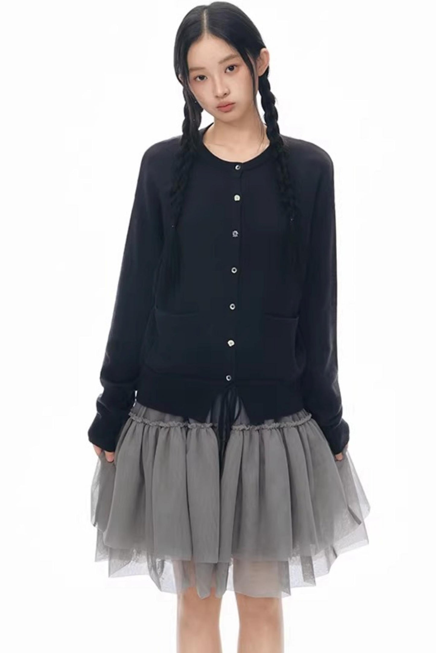 Elastic Knit Button Cardigan