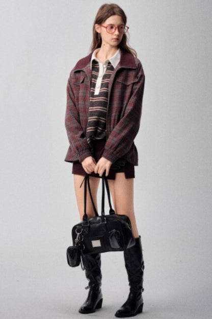 Red Plaid Autumn Waist Jacket