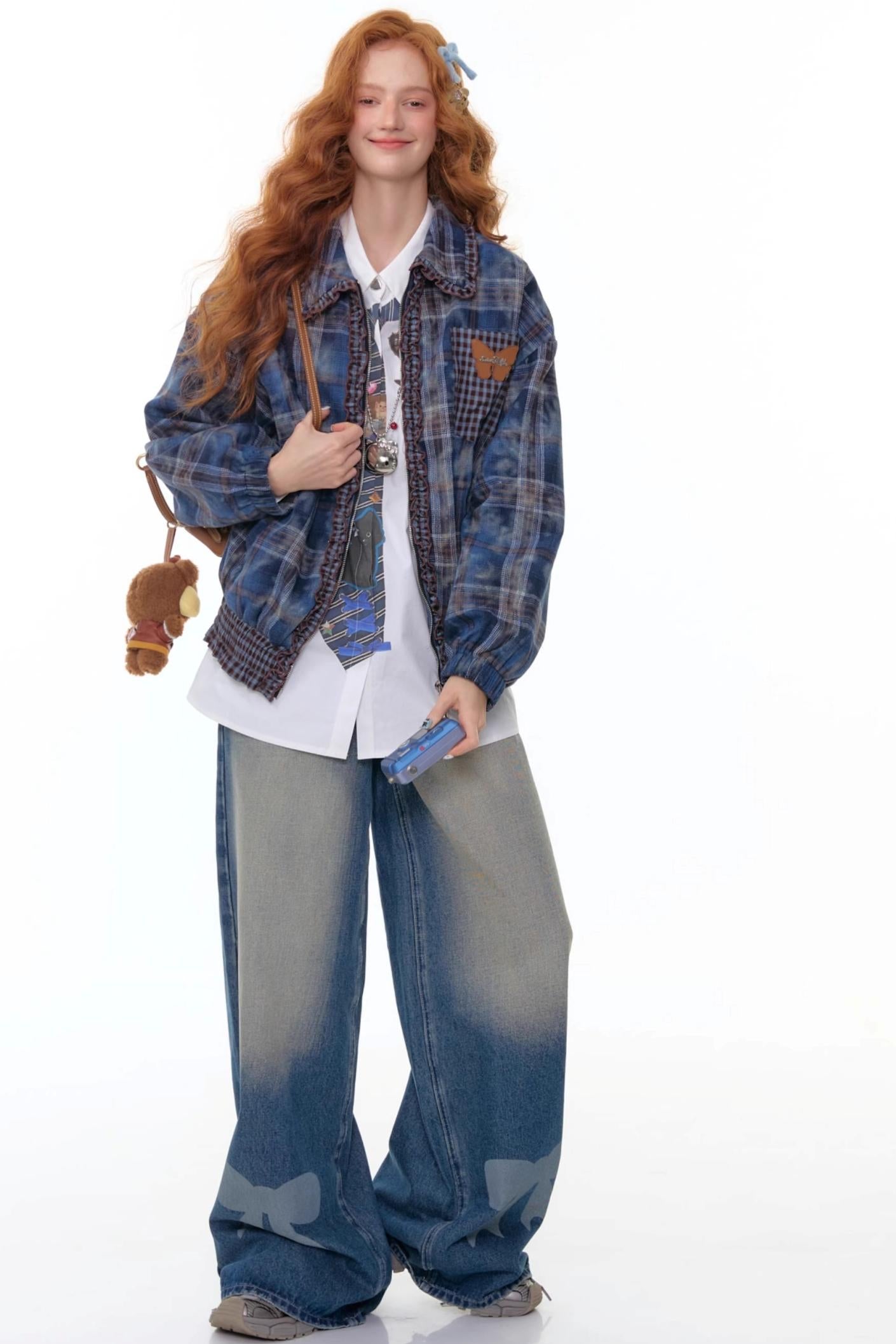 High-End Retro Blue Plaid Jacket