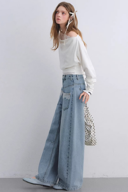 Off-Shoulder-Top mit Spitzeneinsatz