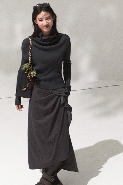 Green Oak Gray Pleated Skirt