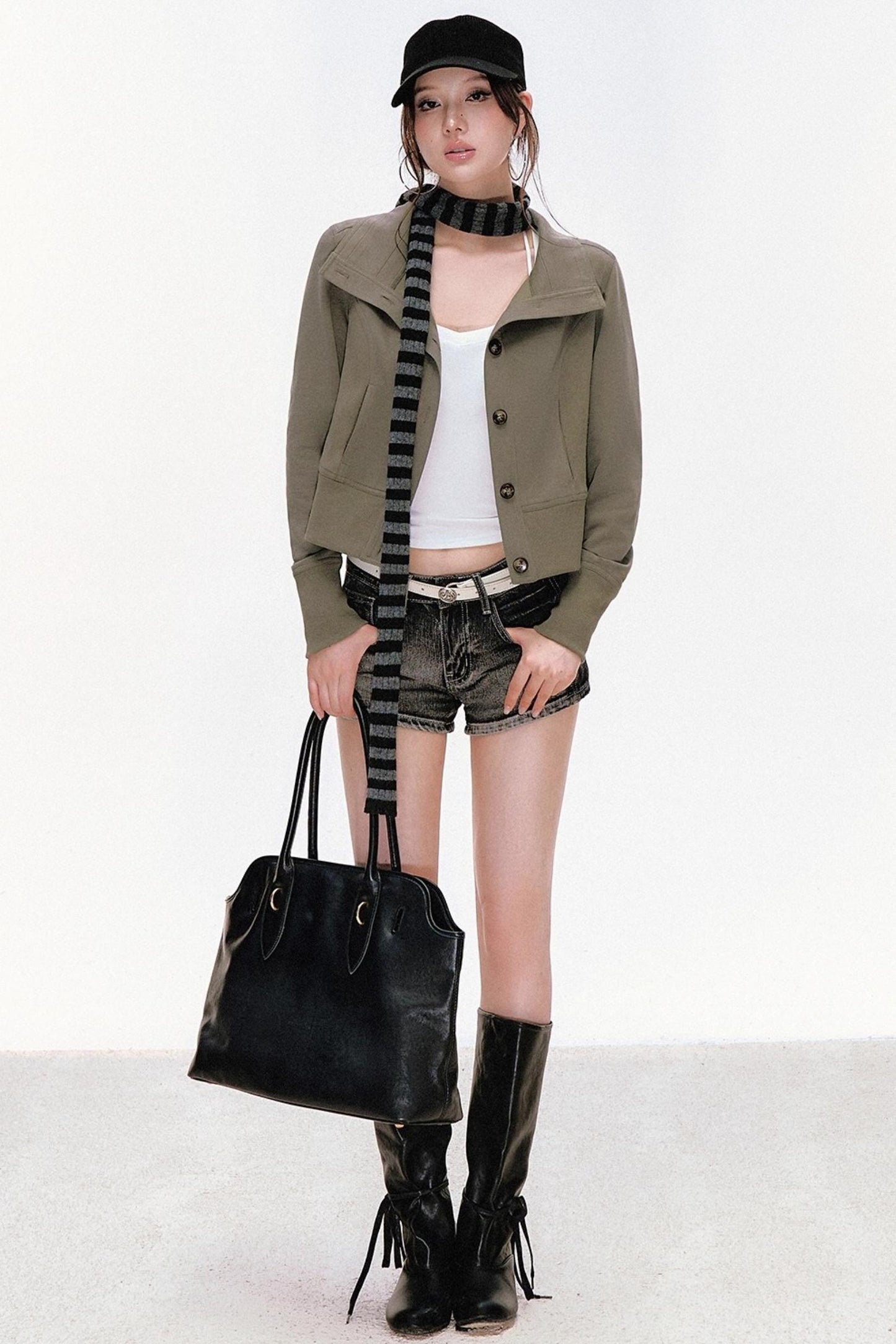 Vintage Stand-Up Collar Short Jacket