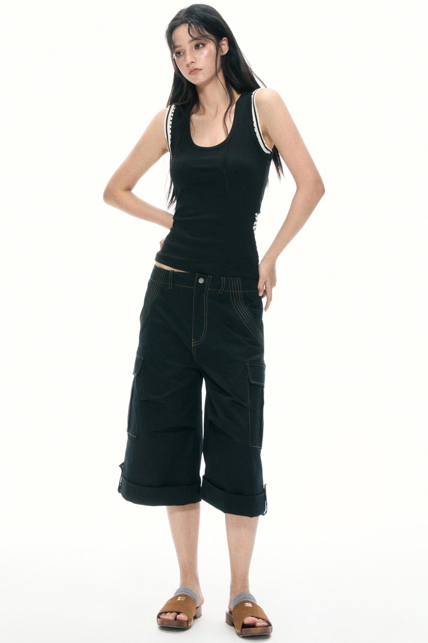 Khaki Wide-Leg Work Pants
