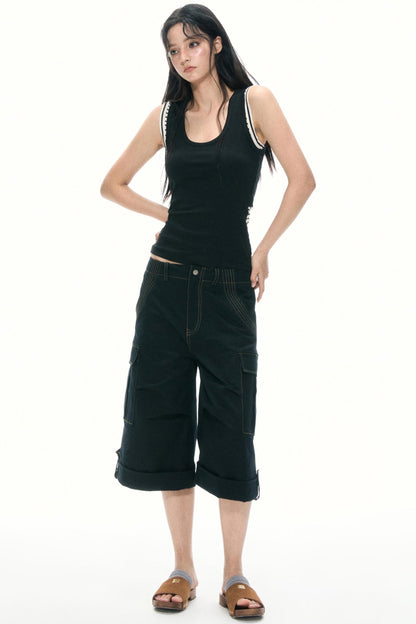 Khaki Wide-Leg Work Pants