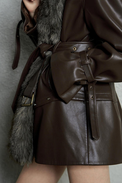 Detachable Eco-Fur Padded Leather Jacket