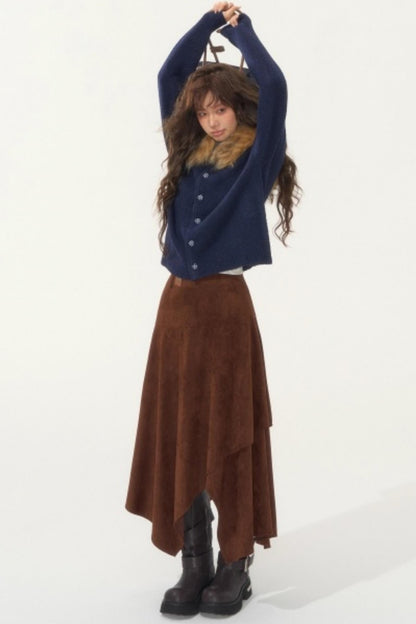 Detachable Fur Collar Cardigan