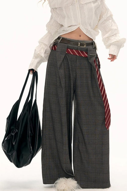 Double Waisted Plaid Straight Pants