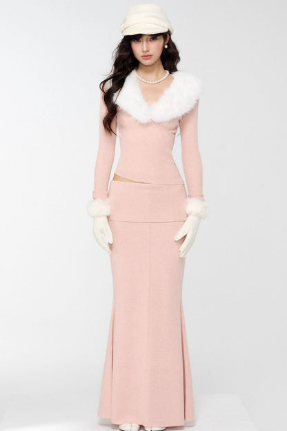 Velvet Peach Knit Sweater Set-Up