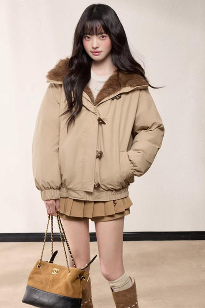 Fur Collar Hooded Cotton Coat