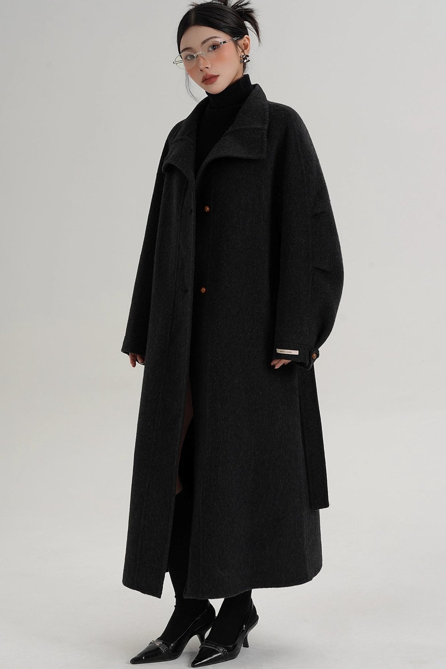 Elegant High-Neck Long Wool Coat
