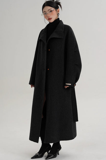 Elegant High-Neck Long Wool Coat