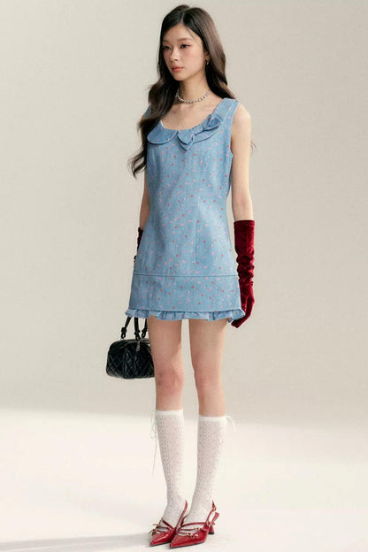 Contrast Floral Bow Collar Dress