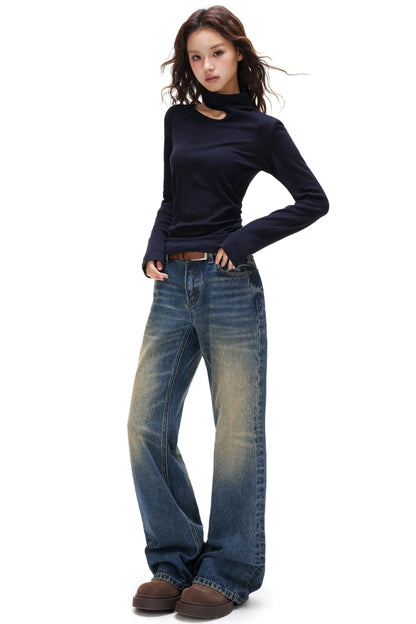 Thin Velvet Pleated Turtleneck Top