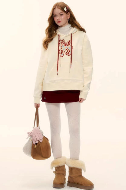 Embroidered Fleece-Lined Hoodie Sweater