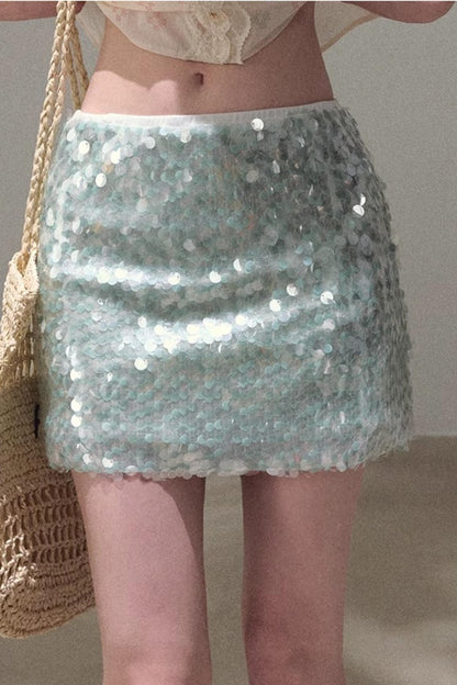 Dual-Color Sequin A-Line Mini Skirt