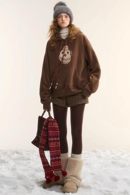 Brushed Fair Isle Hooded Top