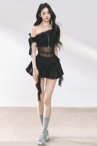 Sheer Mesh Off Shoulder T-Shirt