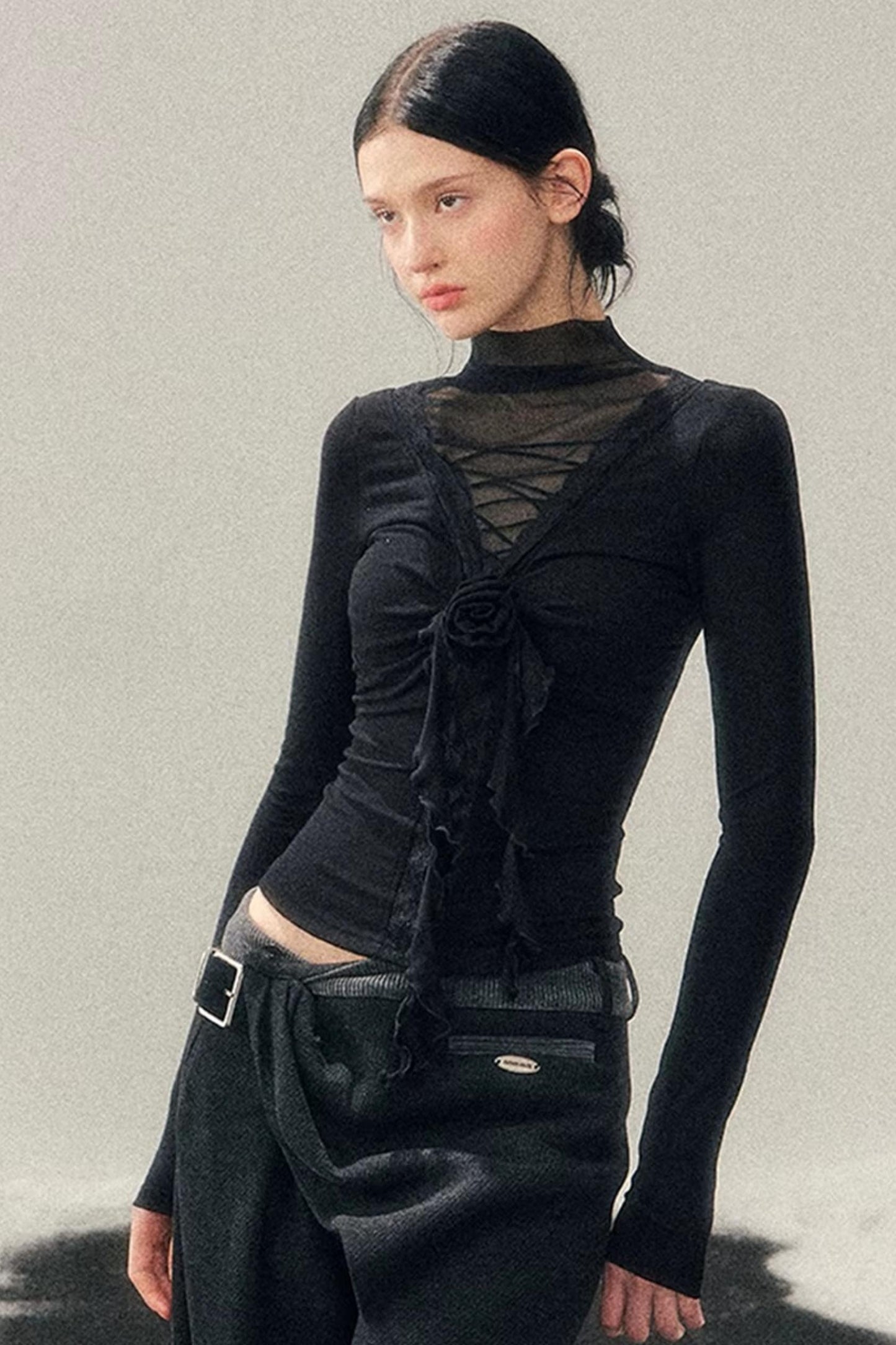 High-Neck Lace Winter Top