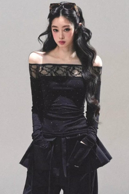 Lace Polka Dot One-Shoulder Top