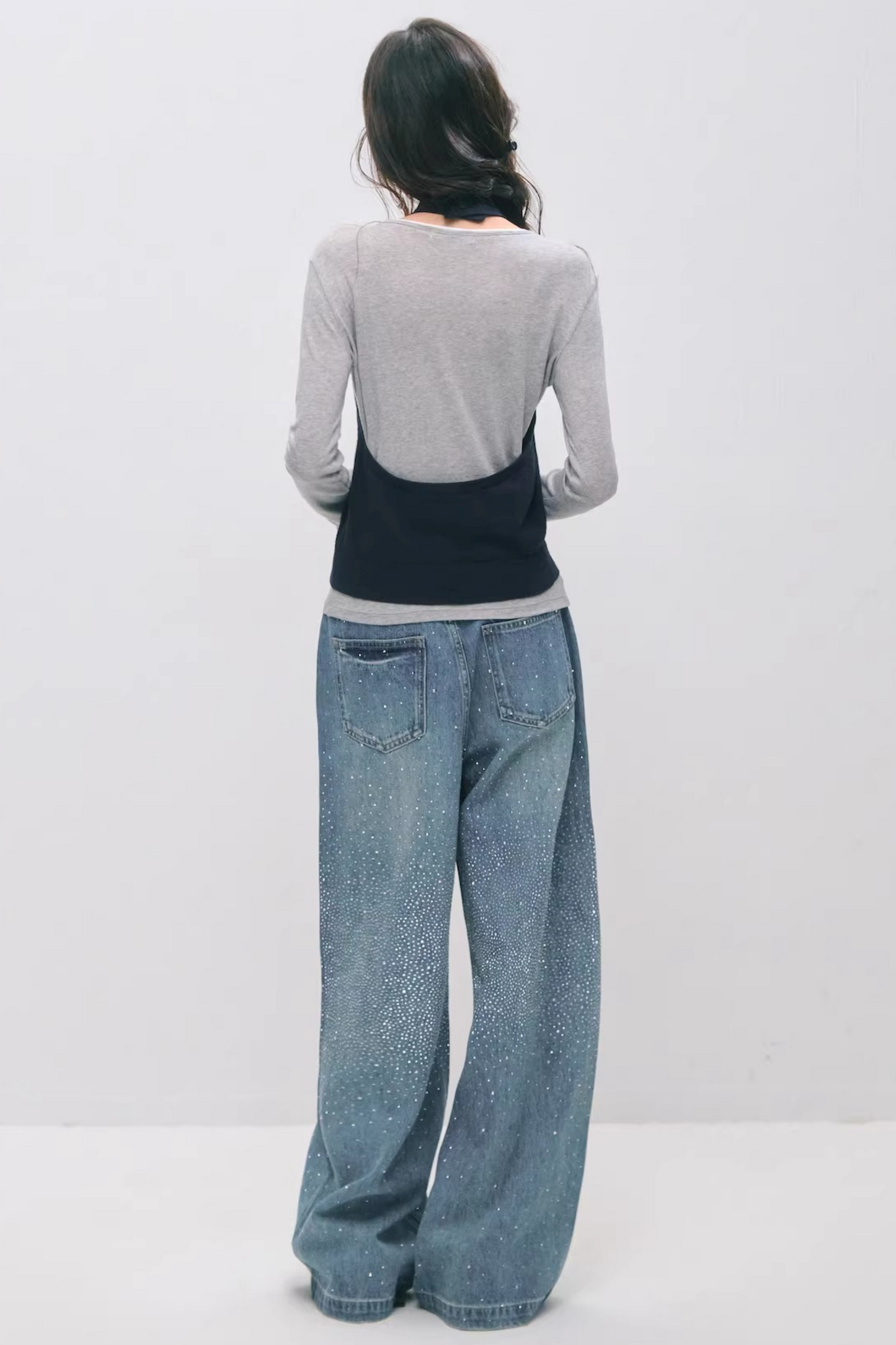 Somesowe 레트로 스트레이트핏 스파클링 청바지