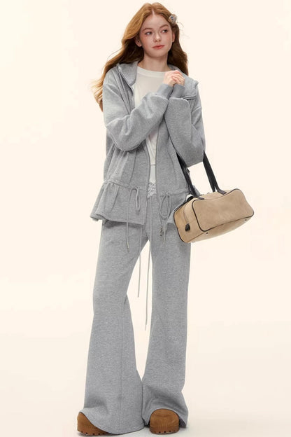 Hooded Drawstring Fleece Jacket Set-Up