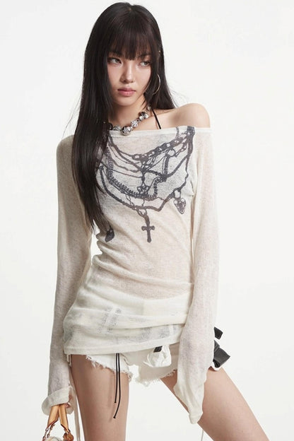 White Mesh Sleeve Top