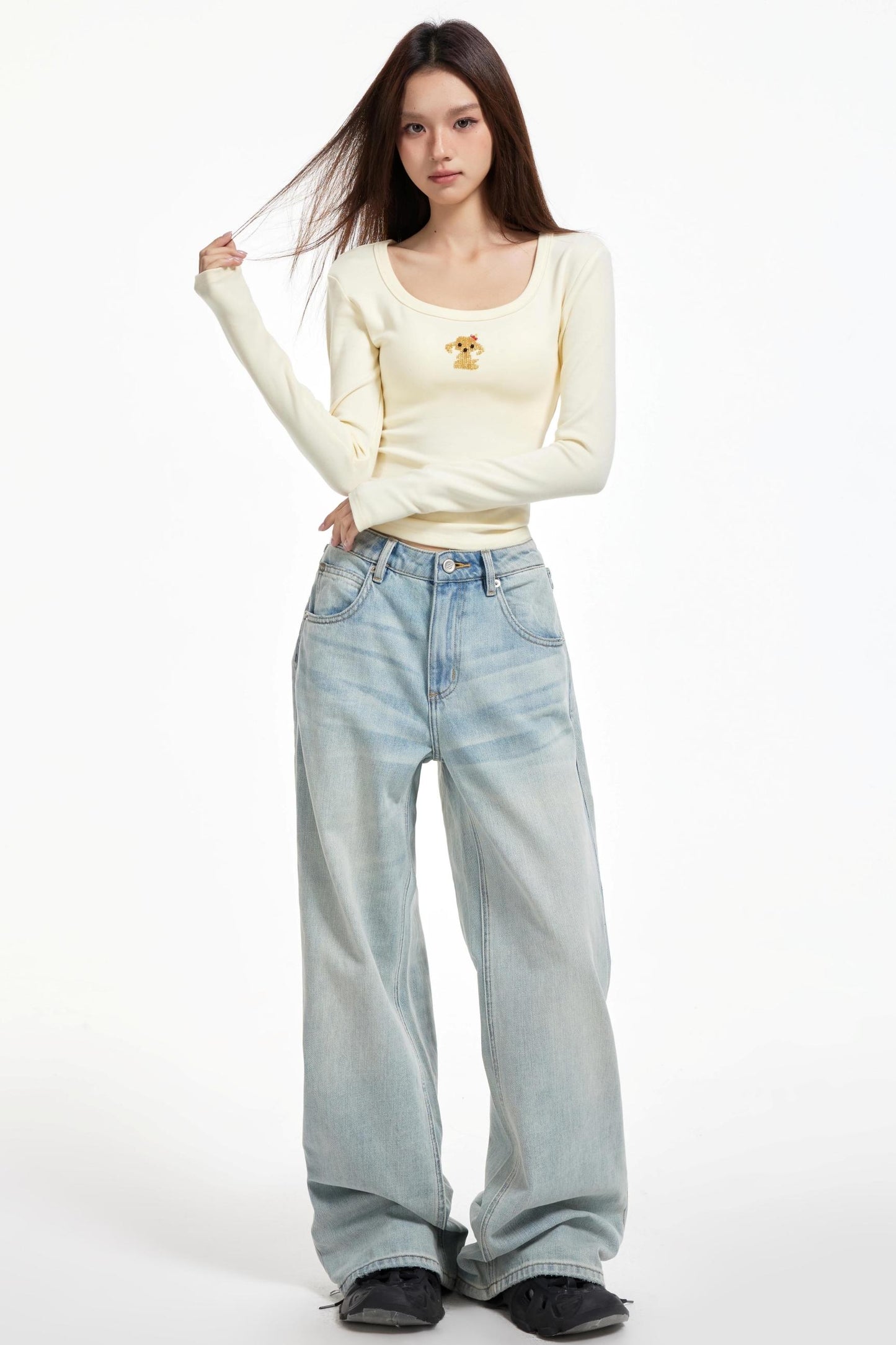 Slimming Square Neck Long Sleeve T-shirt