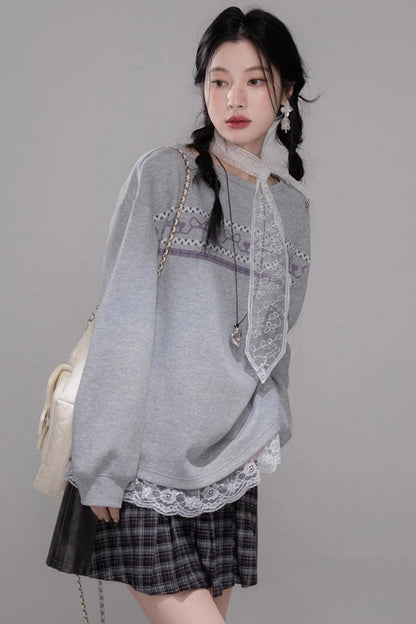 Fair Isle Printed Sweatshirt With Pants Set