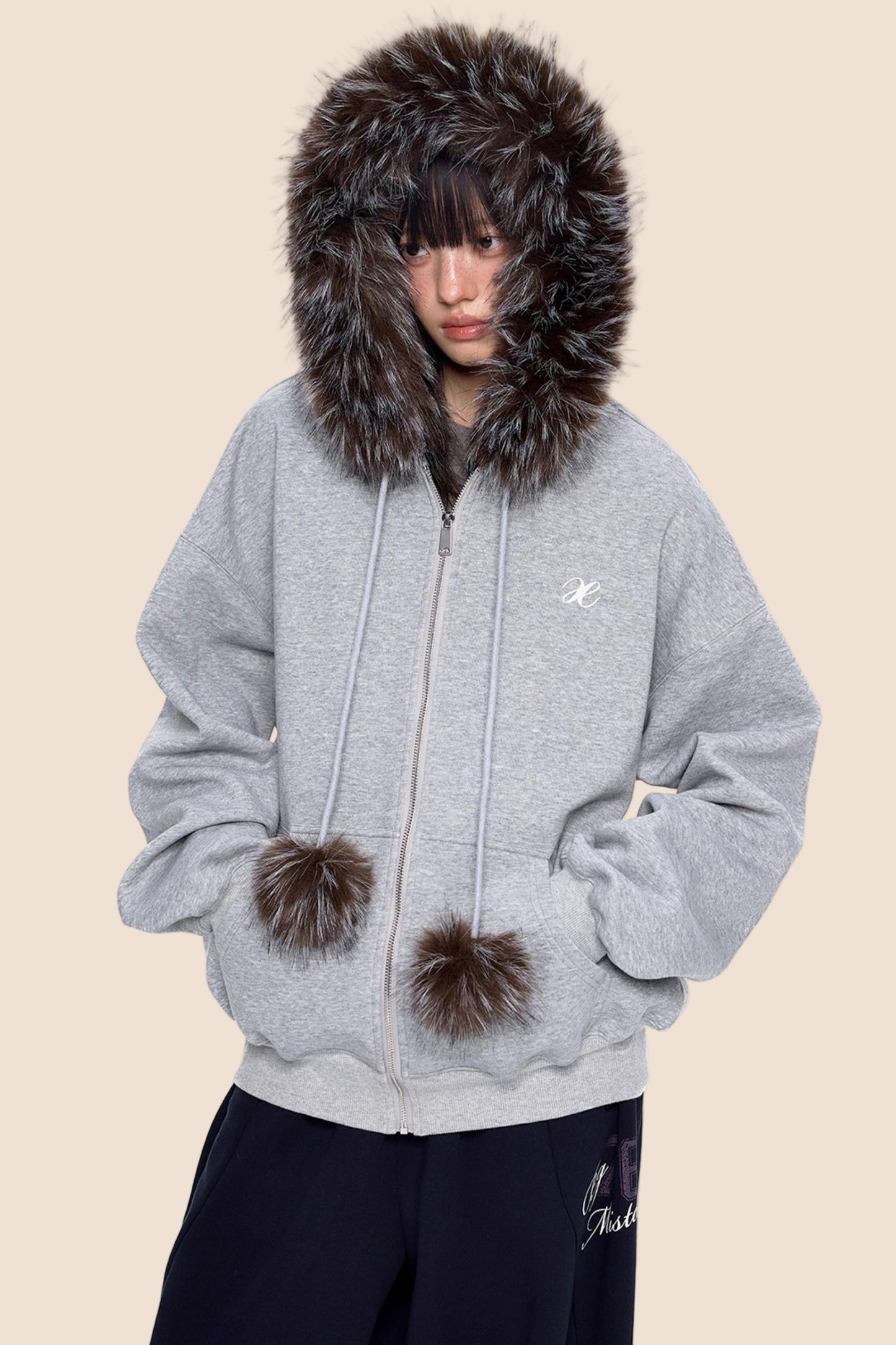 Hooded Embroidered Fleece Cardigan