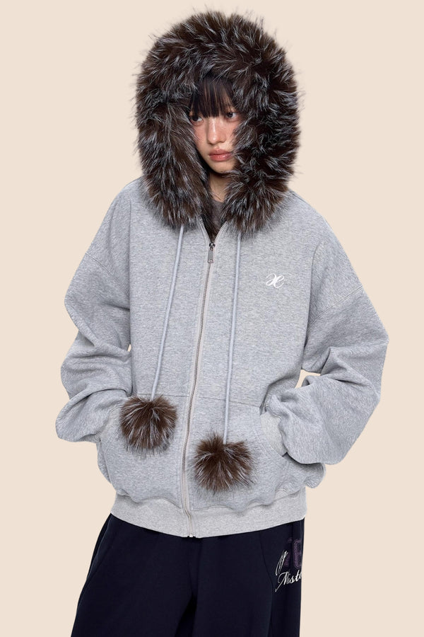 Hooded Embroidered Fleece Cardigan