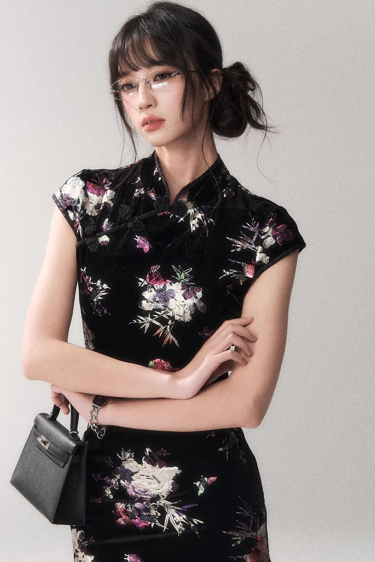 Gold-Embellished Velvet Dress