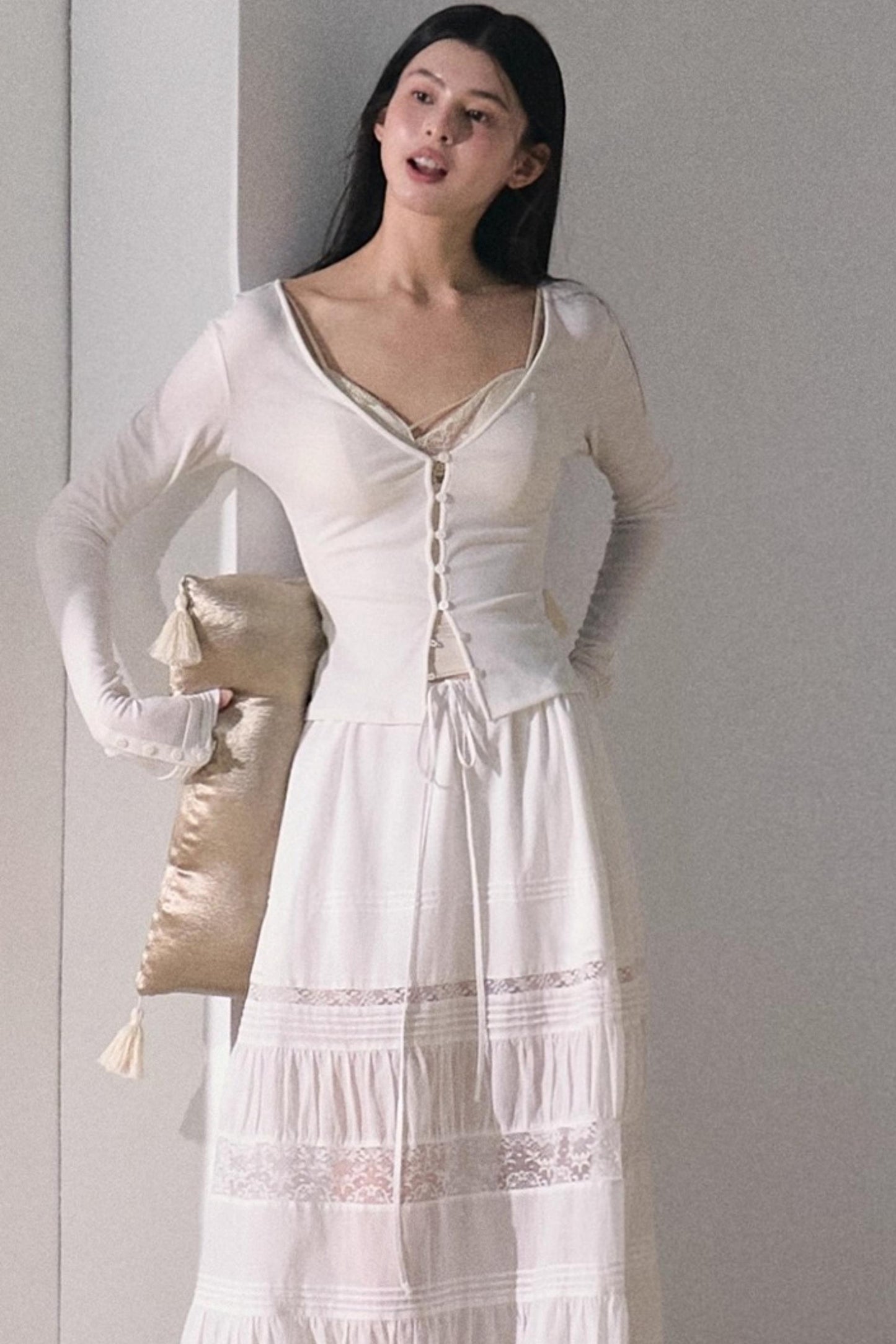 Stretch Linen Large V-Neck Cardigan