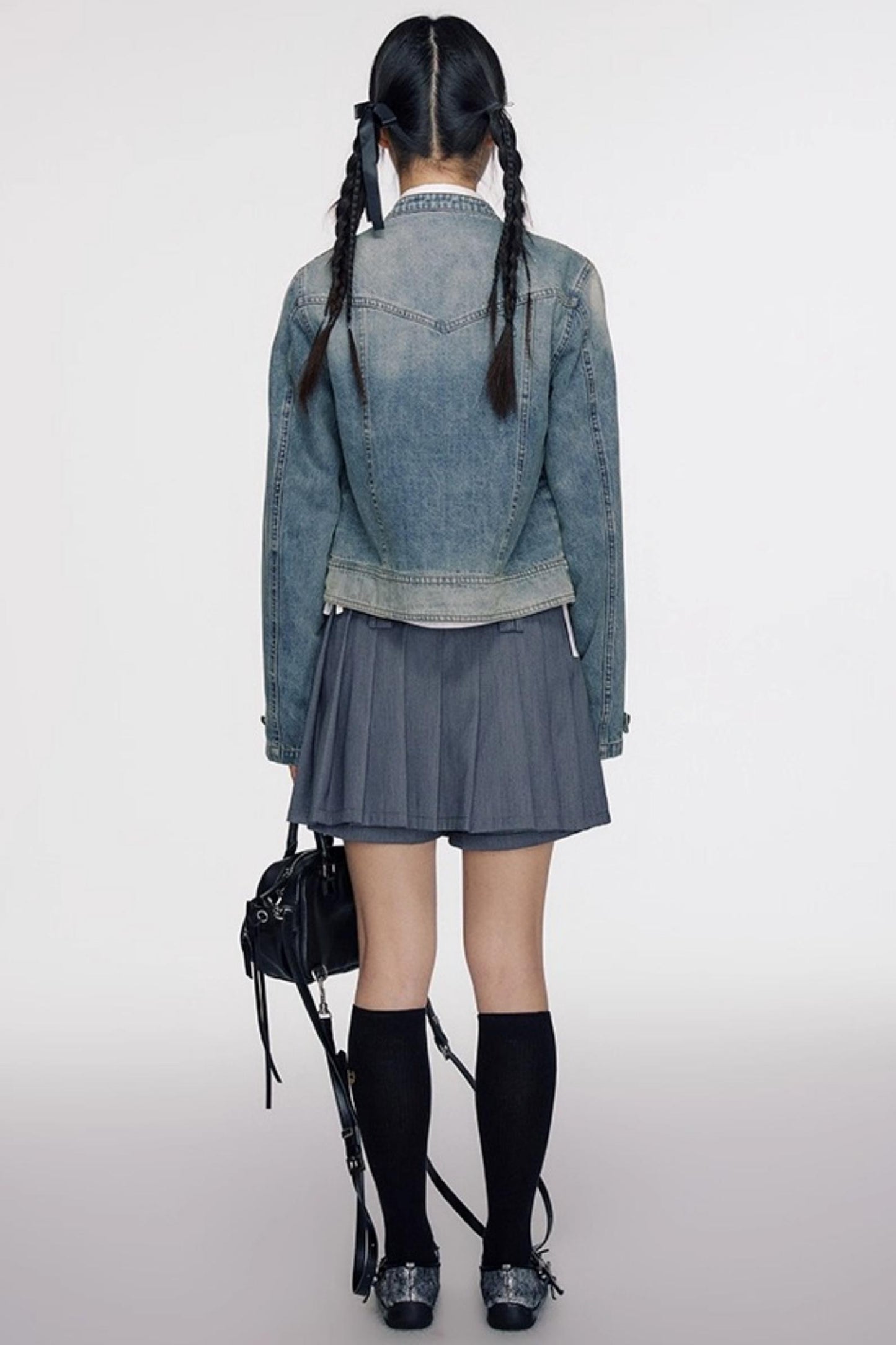 Vintage Distressed Cropped Denim Jacket