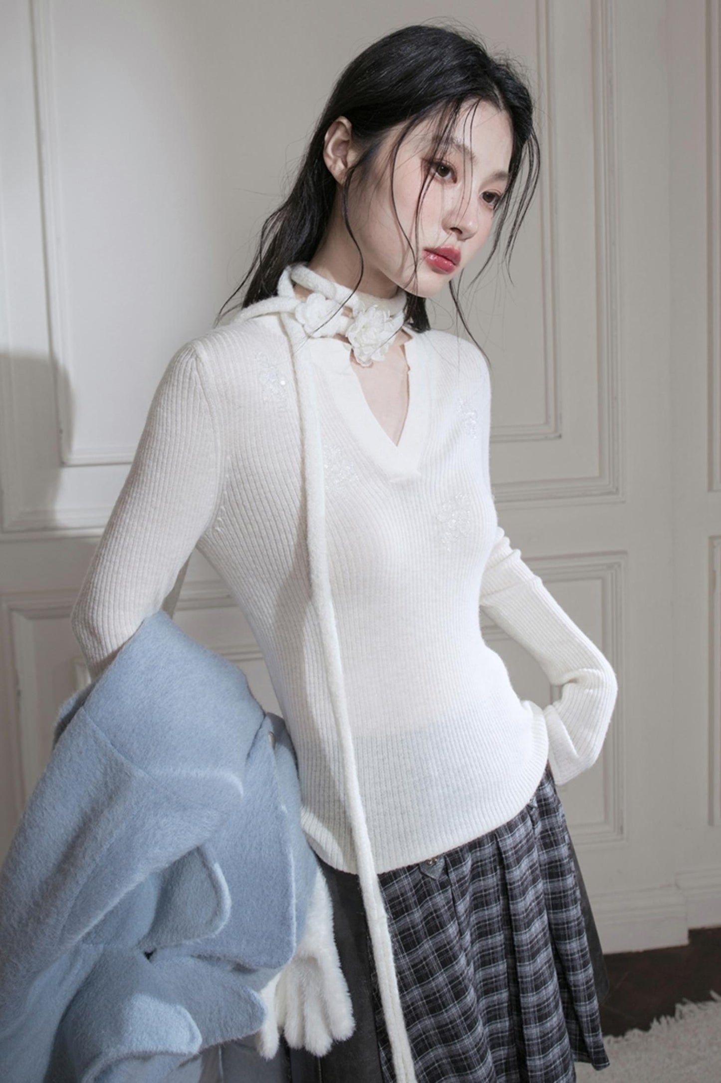 Wool Sequin Embroidered Top