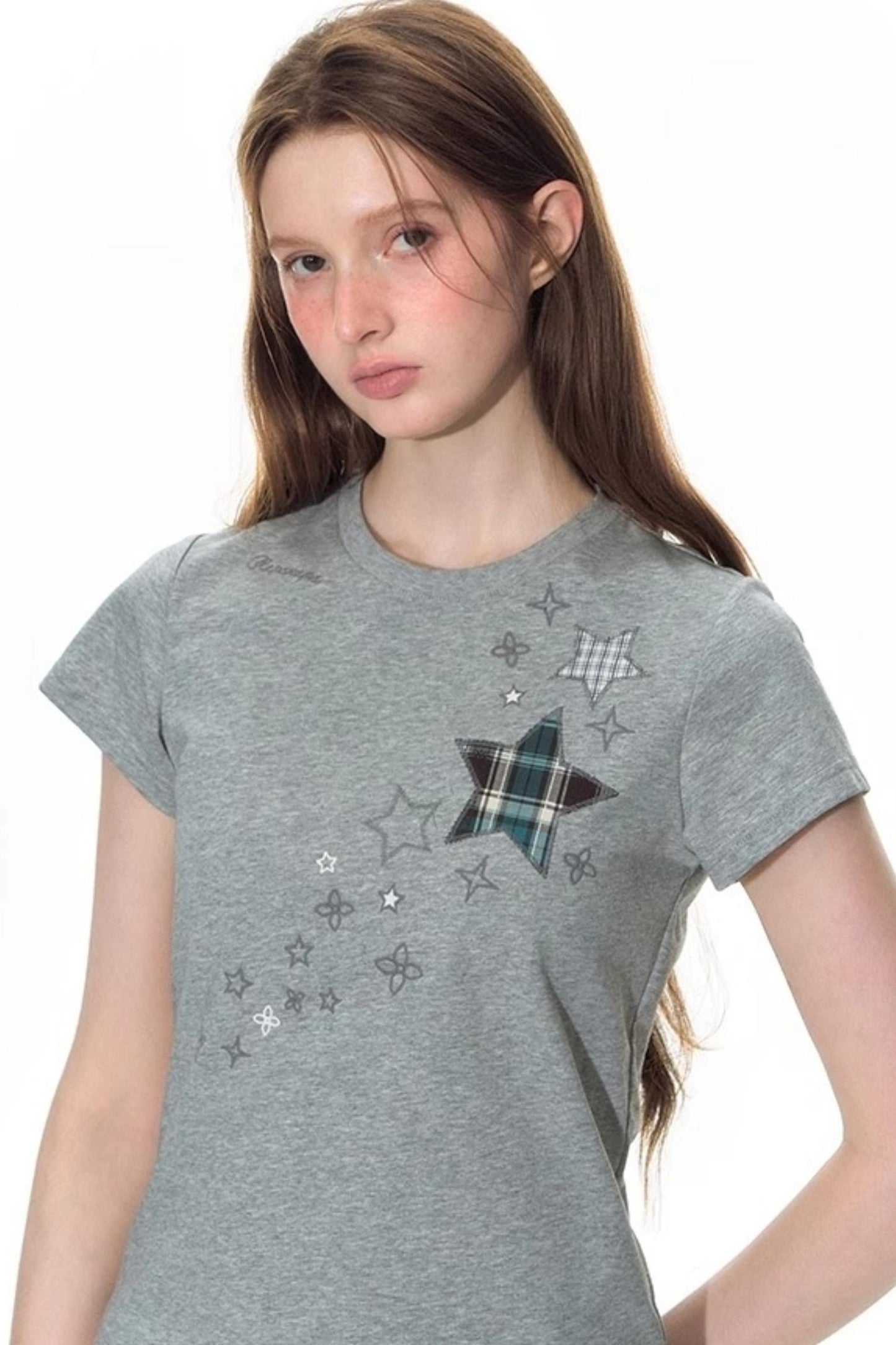 Star Patch Embroidered Short Sleeve Top