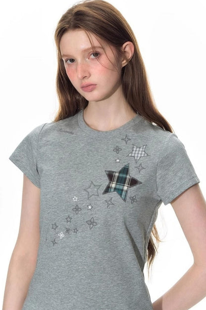 Star Patch Embroidered Short Sleeve Top