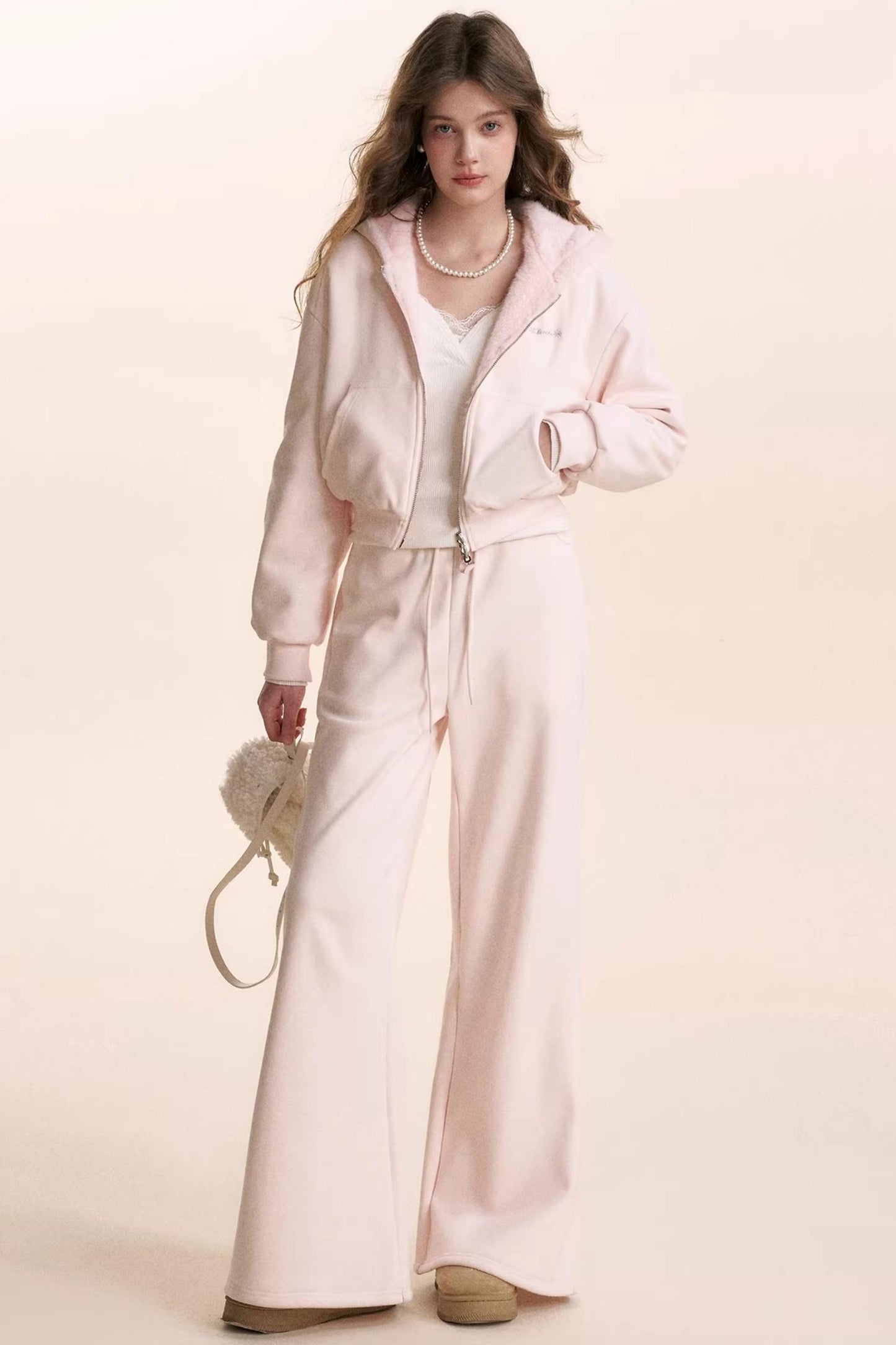 Hooded Plush Jacket & Fleece Pants Set-Up