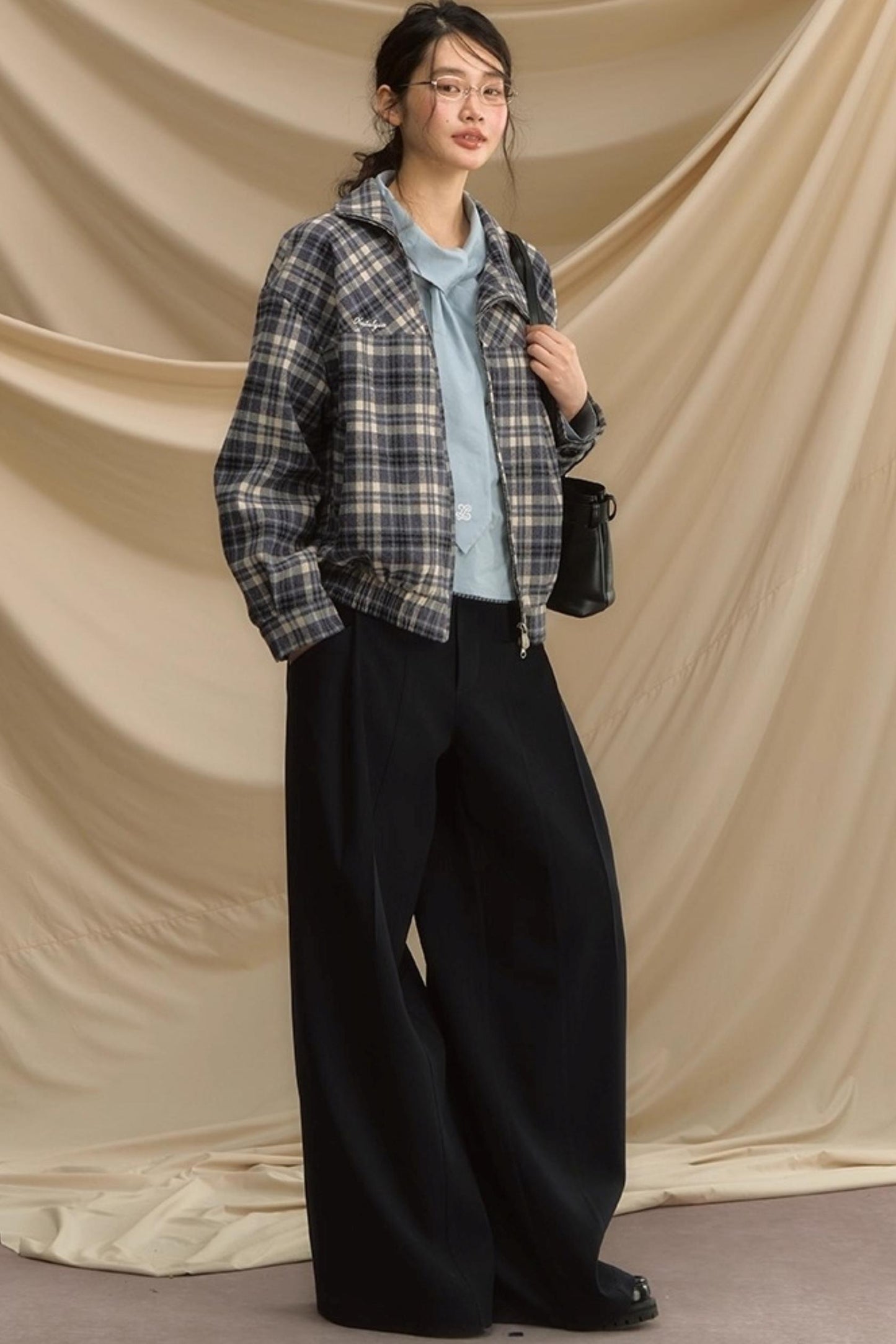 Vintage Plaid Diagonal Flight Jacket