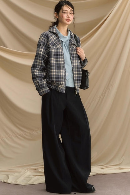 Vintage Plaid Diagonal Flight Jacket