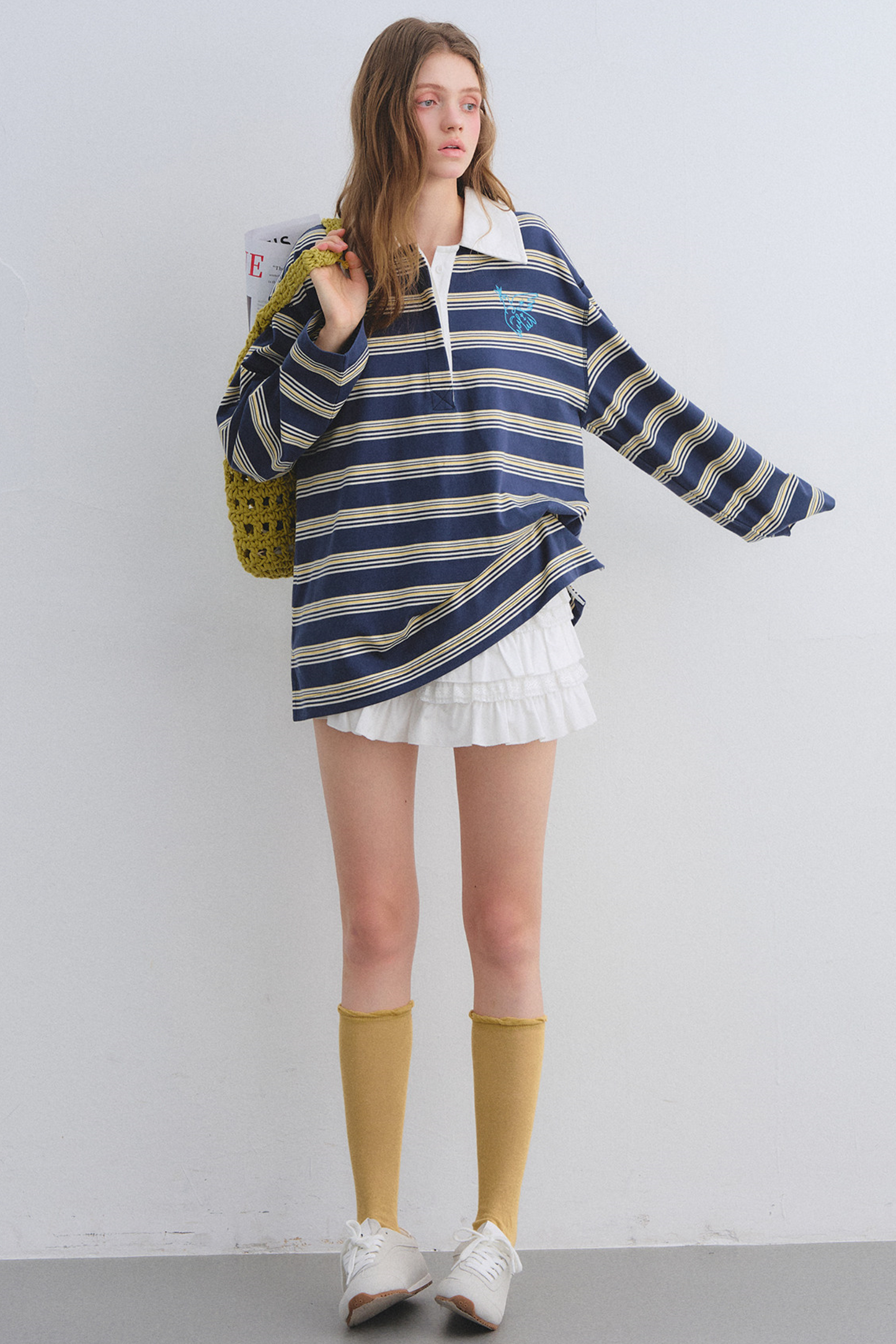 American Patchwork Striped Polo Blouse