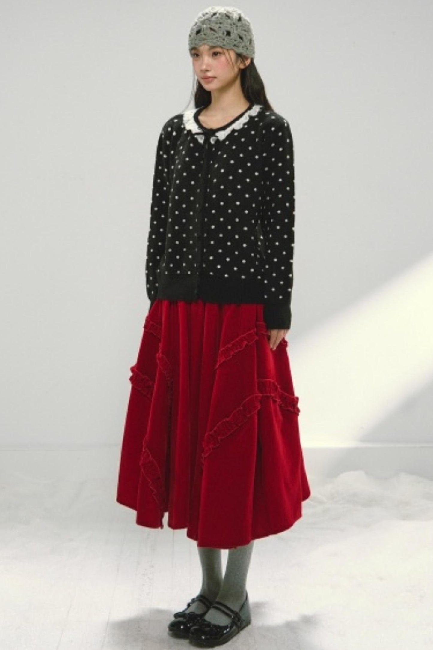 Lace Collar Polka Dot Cardigan