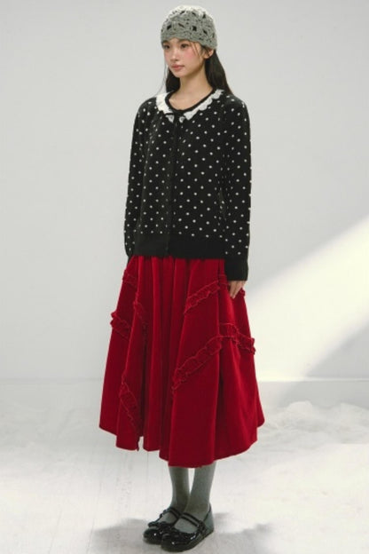 Lace Collar Polka Dot Cardigan