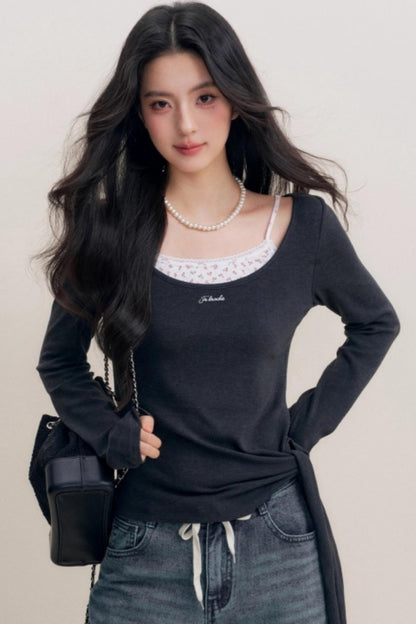 Lace Trim Patchwork Top