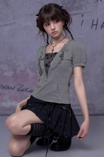 Gray Cross Hooded Top