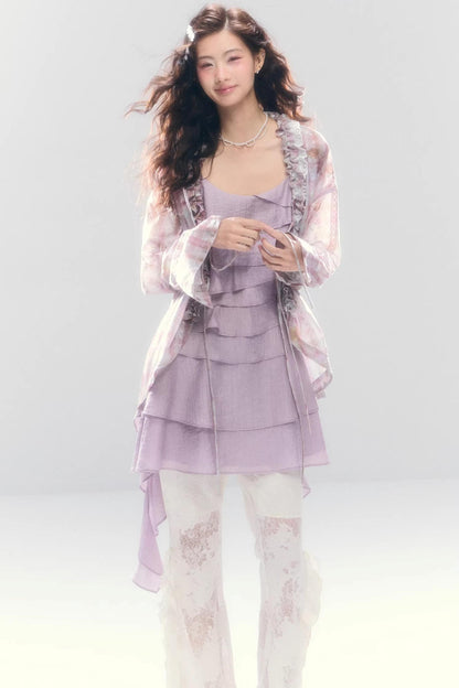 Lace-Tie Cotton Cardigan Matching Set